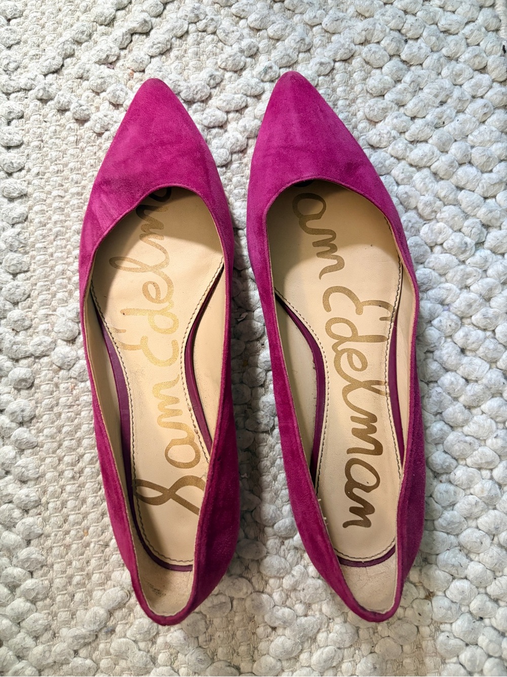 Studded heel Magenta Suede Pointed-Toe Flats cool girl